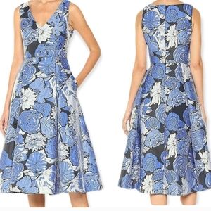 Adrianna Papell Floral Blue and Black Sleeveless  Dress Sz 10 With Pockets